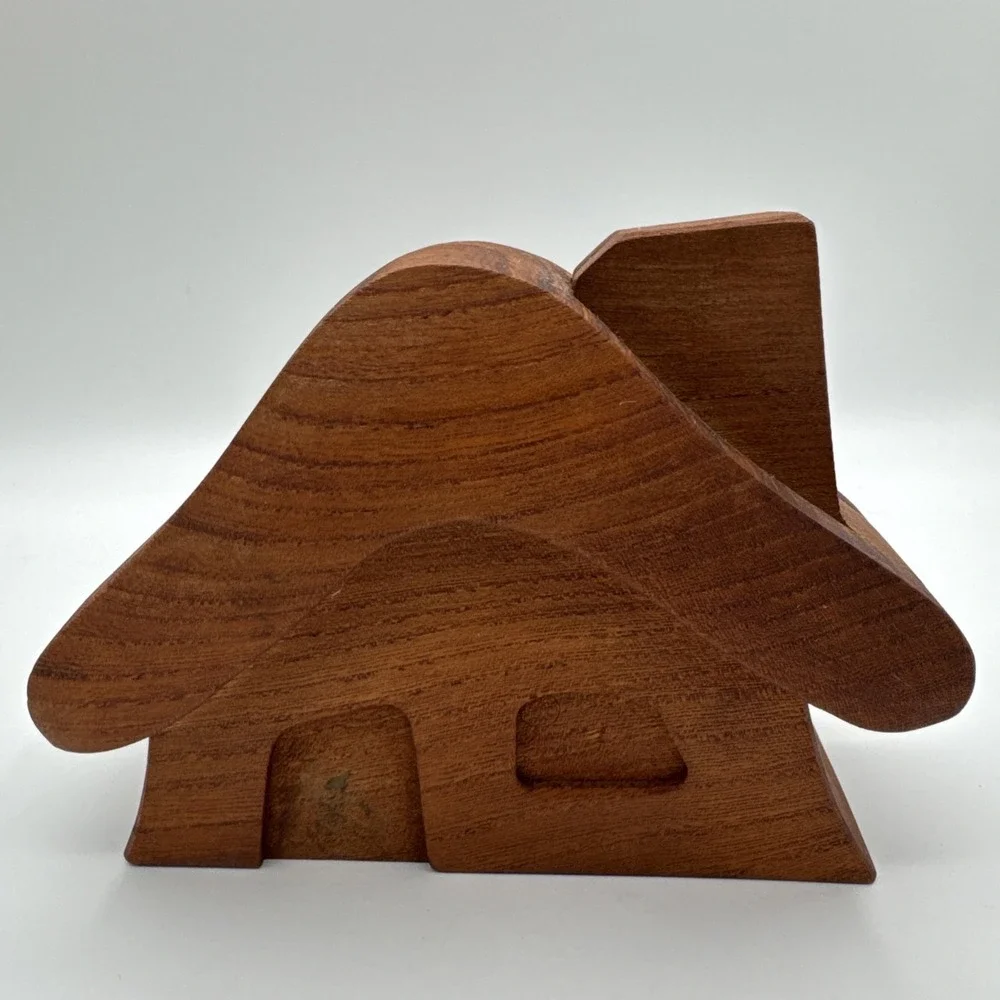 Vintage Handcrafted Teak Wood Log Cabin House Coin Bank Piggy Bank Minimalist 5" - Picture 1 of 11